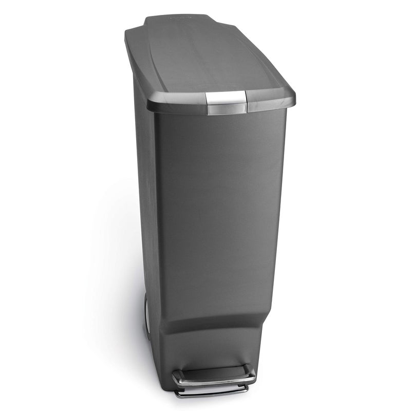 simplehuman سلة مهملات مطبخ رفيعة بسعة 40 لتر / 10.6 جالون من سيمبل هيومن مع قفل منزلق آمن، بلاستيك رمادي - Image 1